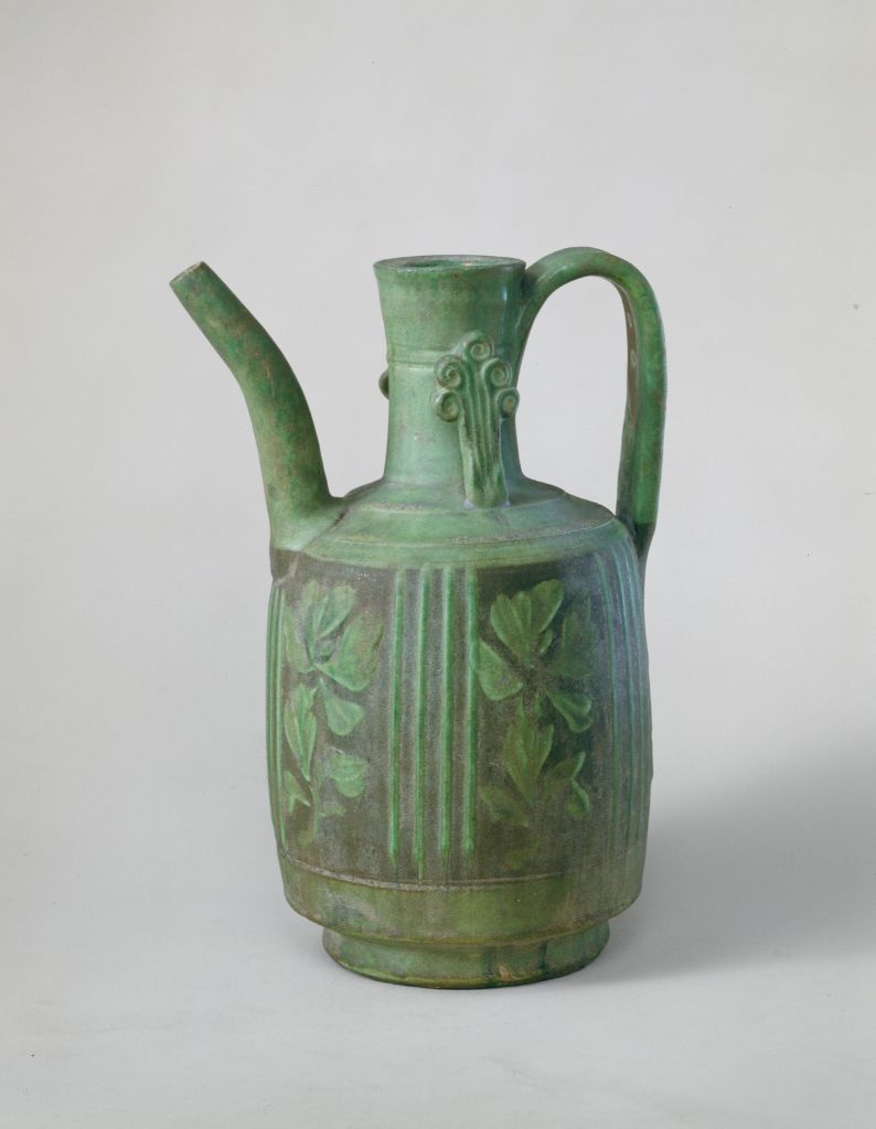 图片[1]-Green glaze carved flower pattern holding pot-China Archive